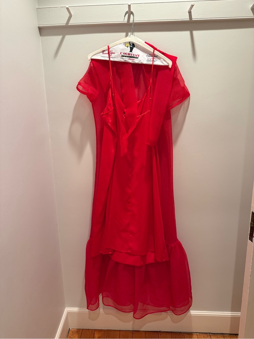STAUD Red Sheer Maxi Dress with Flounced Hem - Picture 8 of 8
